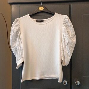 Cameo Rose White Lace Sleeve Top
